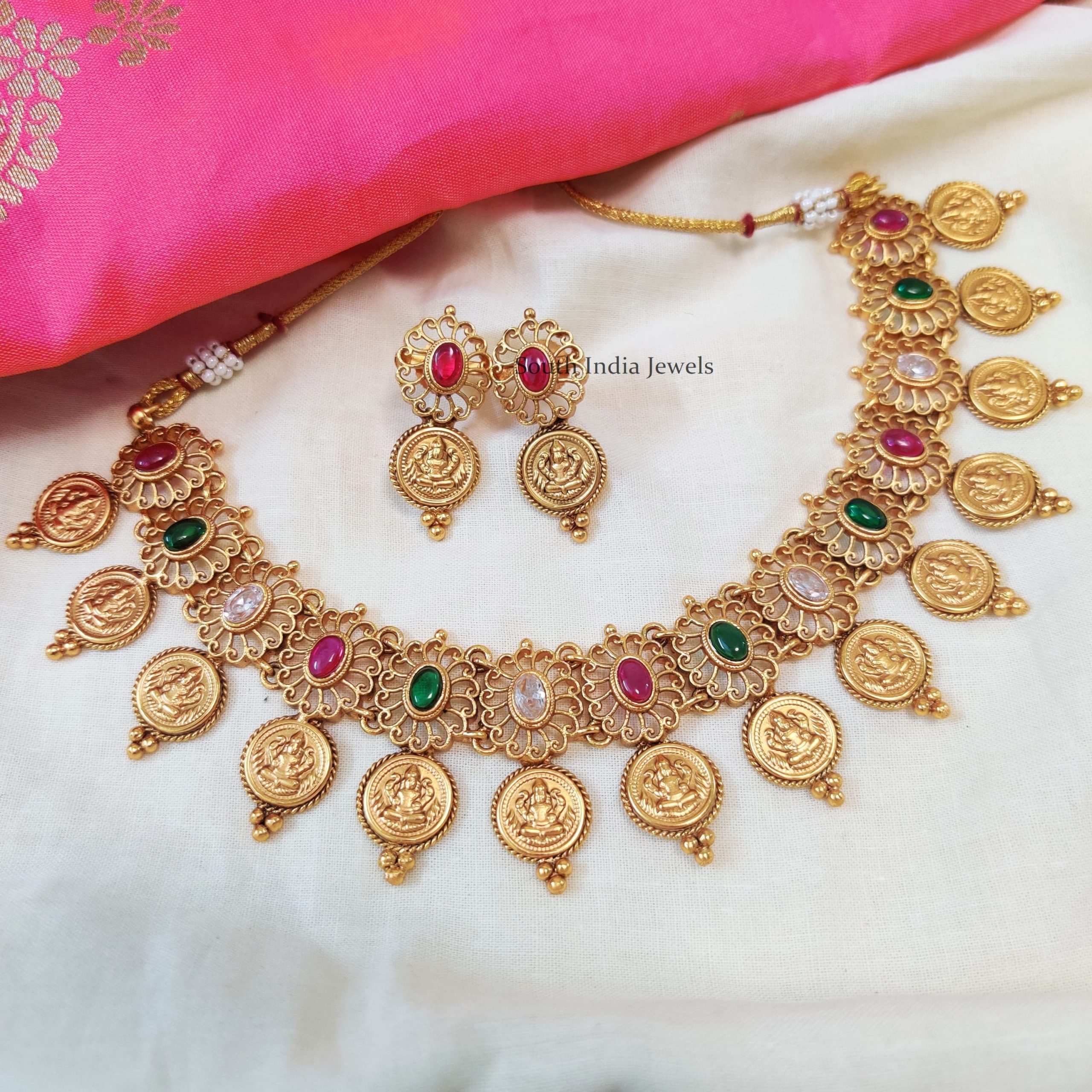 Lakshmi-Coin-Multi-Stone-Necklace