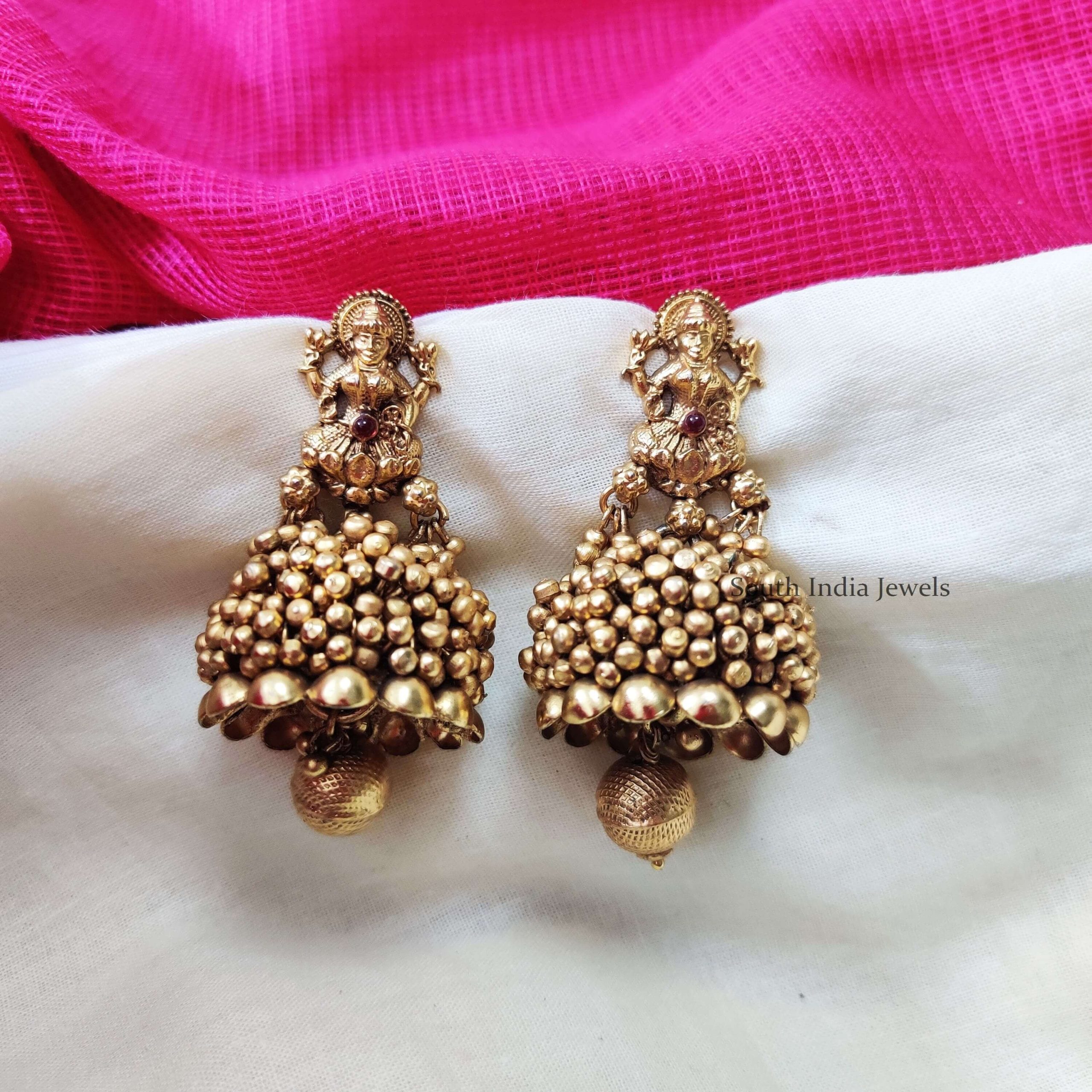 Lakshmi Golden Beads Jhumkas