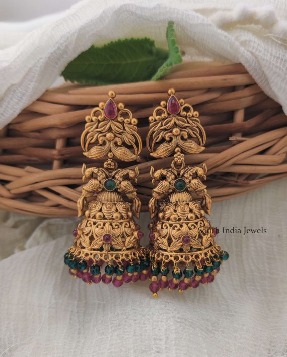 Matte Finish Dual Peacock Jhumkas (3)