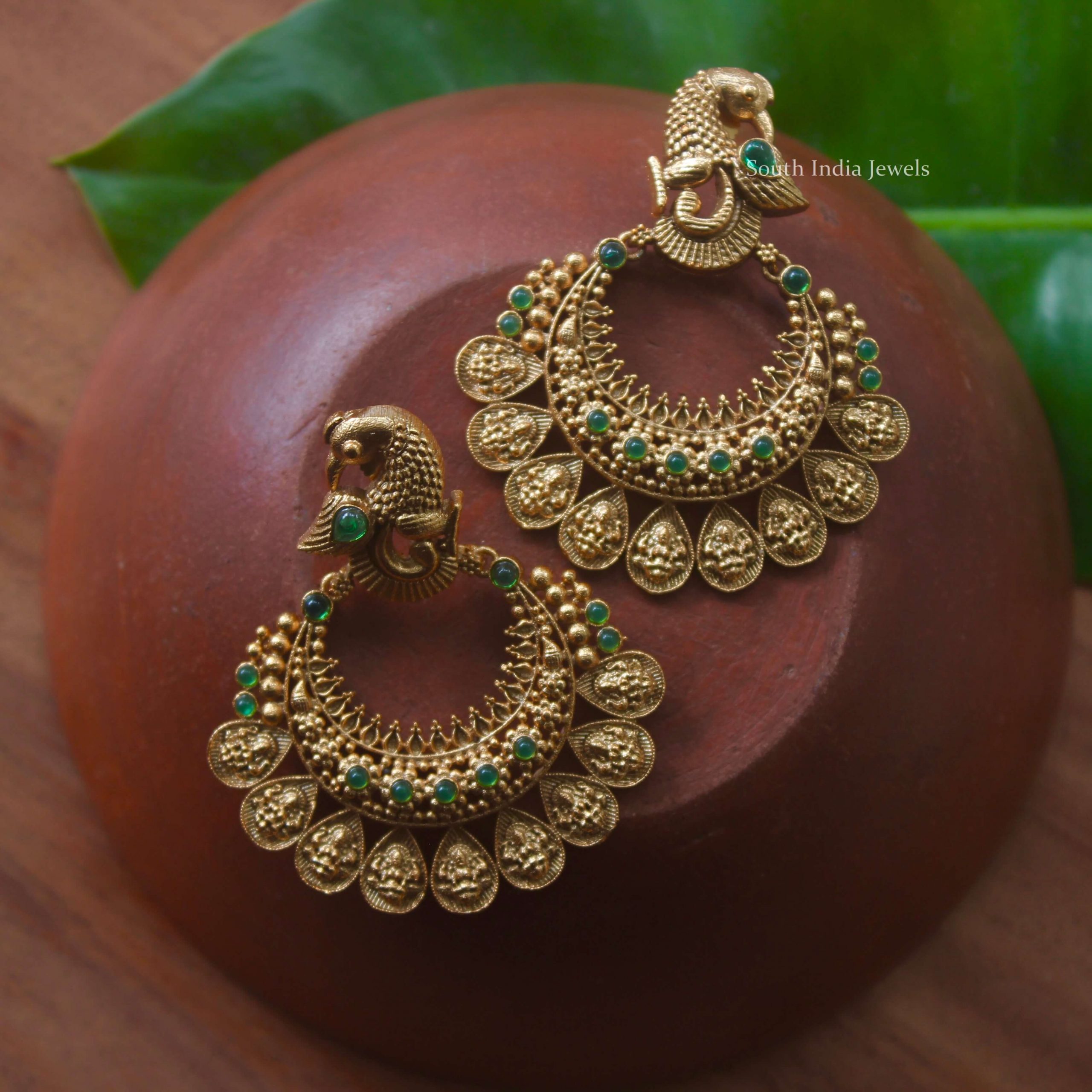 Peacock Chandbali Lakshmi Coin Earrings - South India Jewels