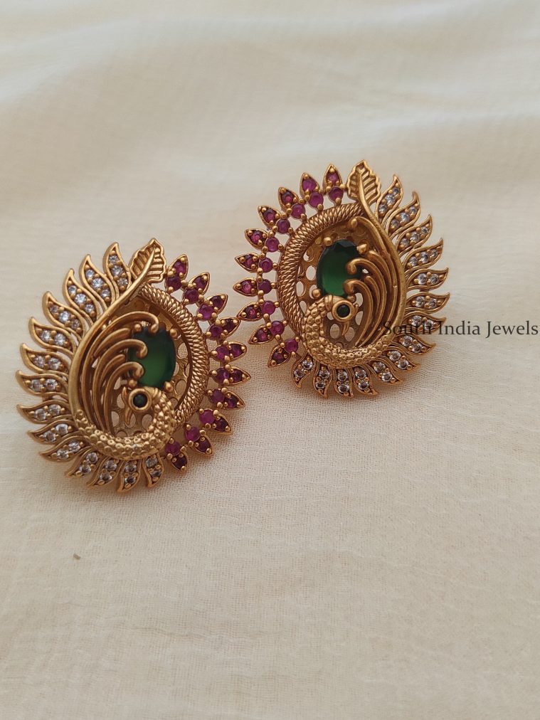 Peacock Design Ruby Ear Studs