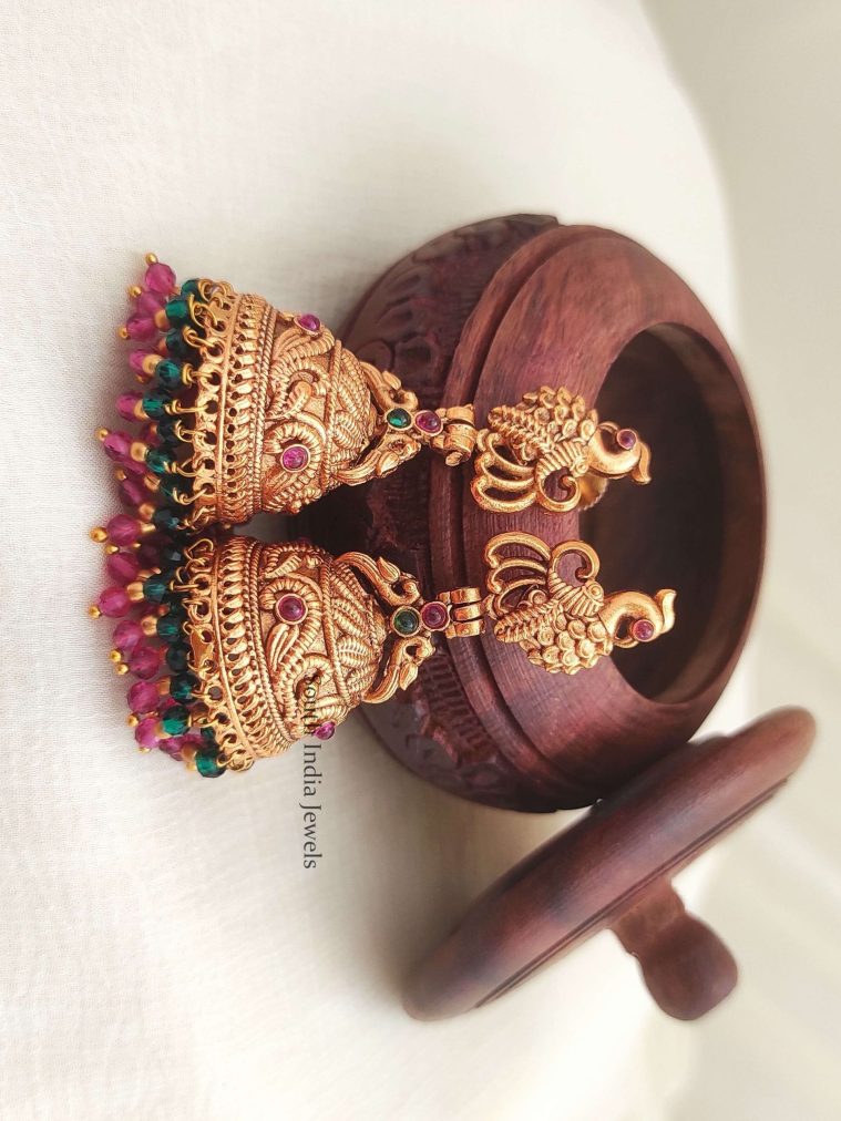 Peacock Double Beaded Jhumkas