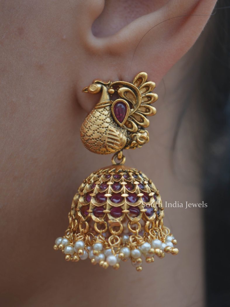 Peacock Kemp Stone Jhumkas