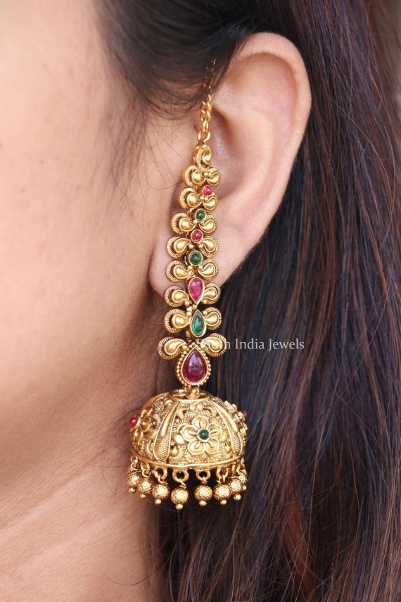 Beautiful Ear Chain Design Jhumkas - South India Jewels