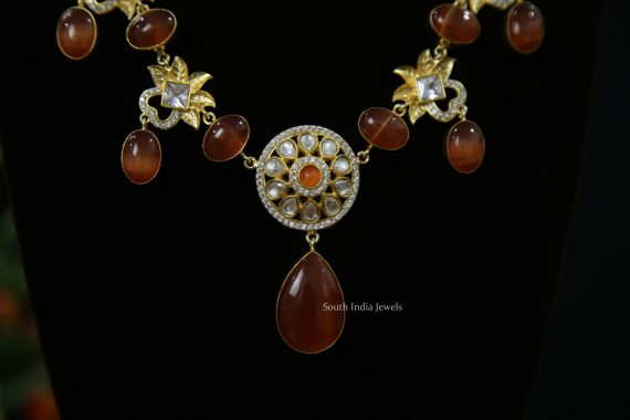 Rusty Orange & Kundan Stones Necklace (2)