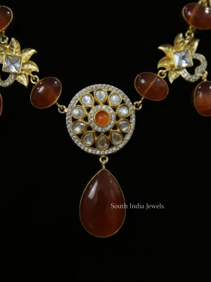 Rusty Orange & Kundan Stones Necklace (2)