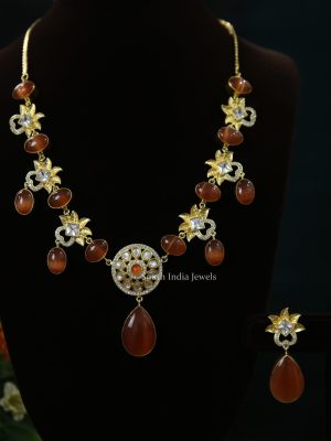 Rusty Orange & Kundan Stones Necklace (3)