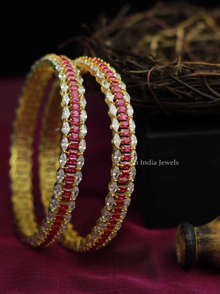 Tremendous White & Pink Stone Bangles