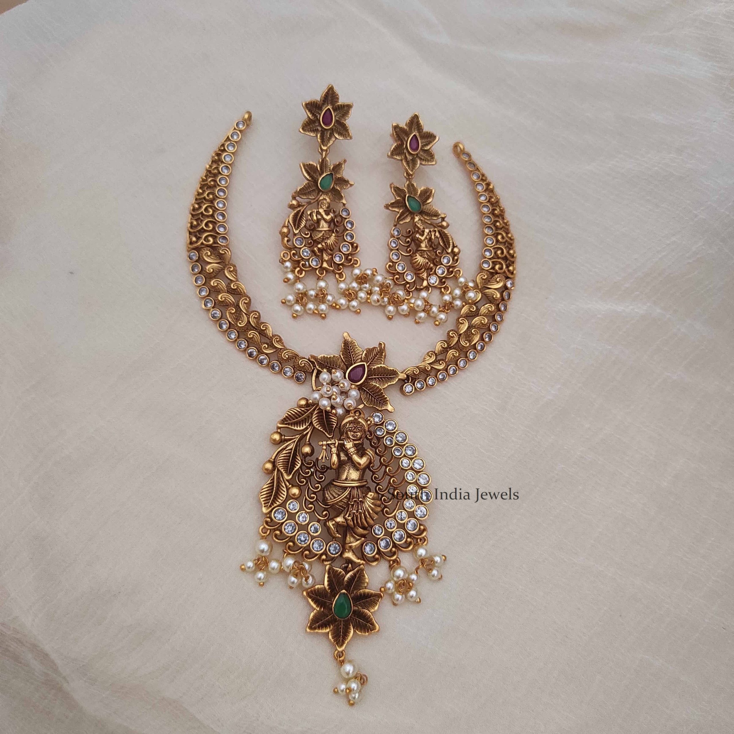 Antique Krishna Matt Finish Necklace