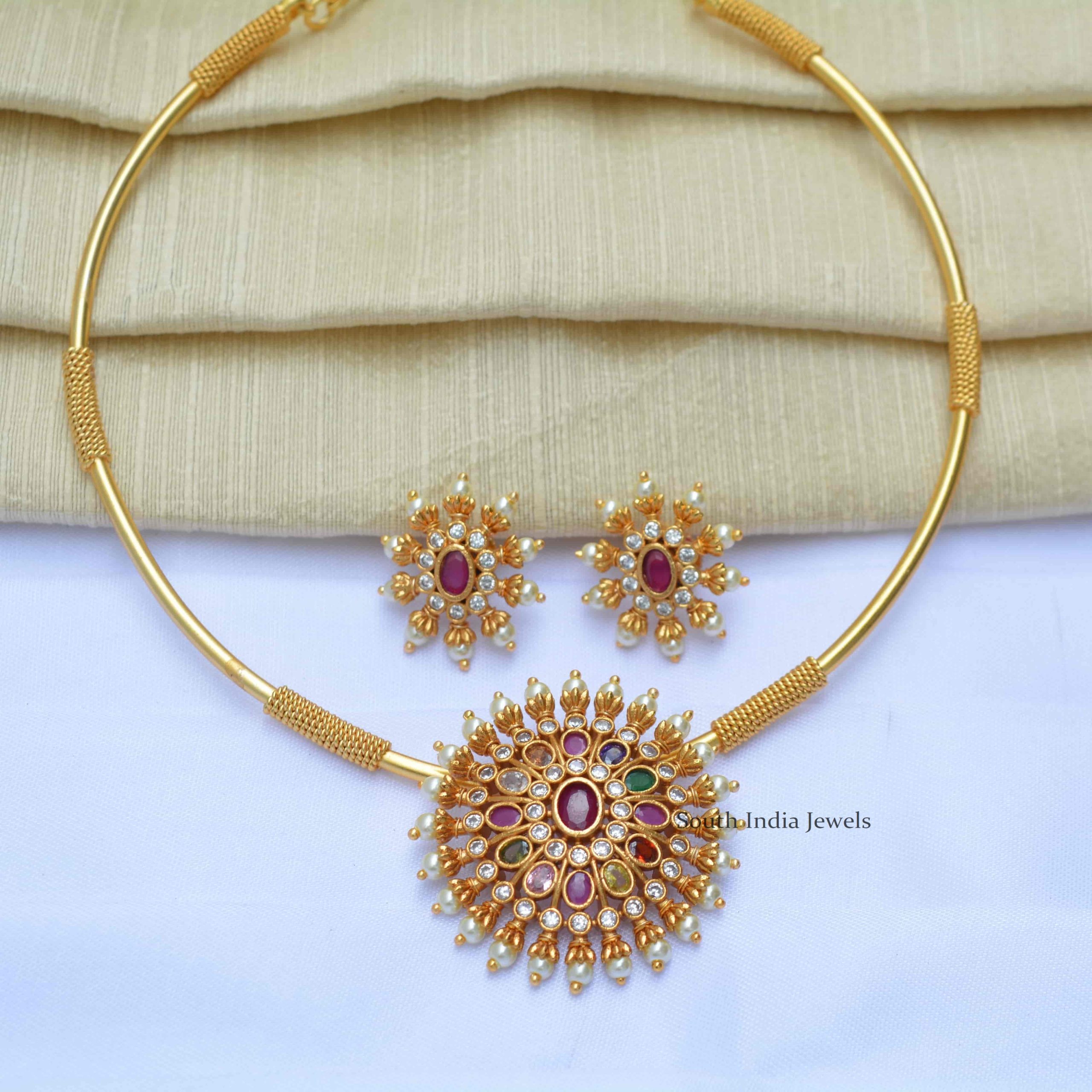 Beautiful Navratna Pipe Design Necklace