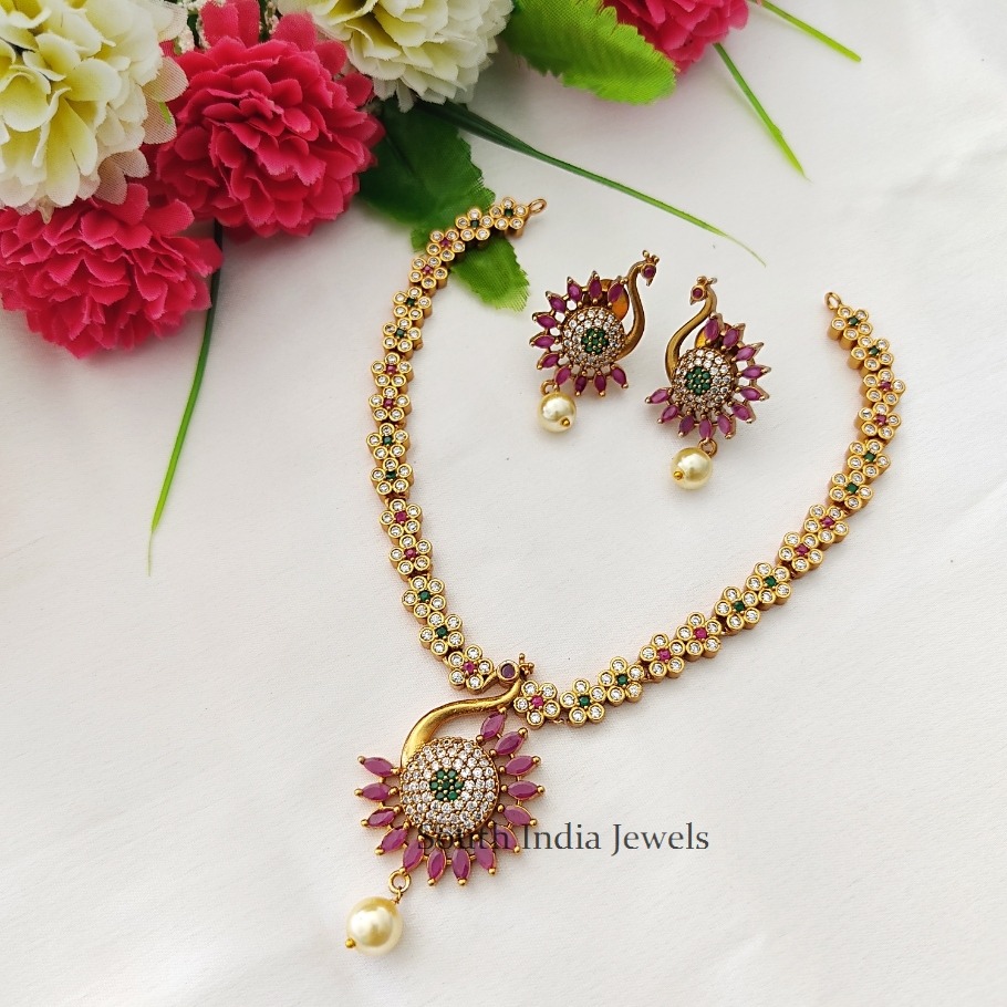 Beautiful Peacock Styled AD Necklace set