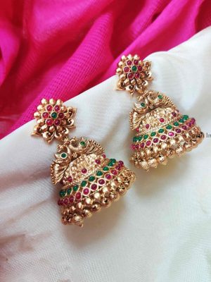 Dual Peacock Kemp & Green Jhumkas (2)