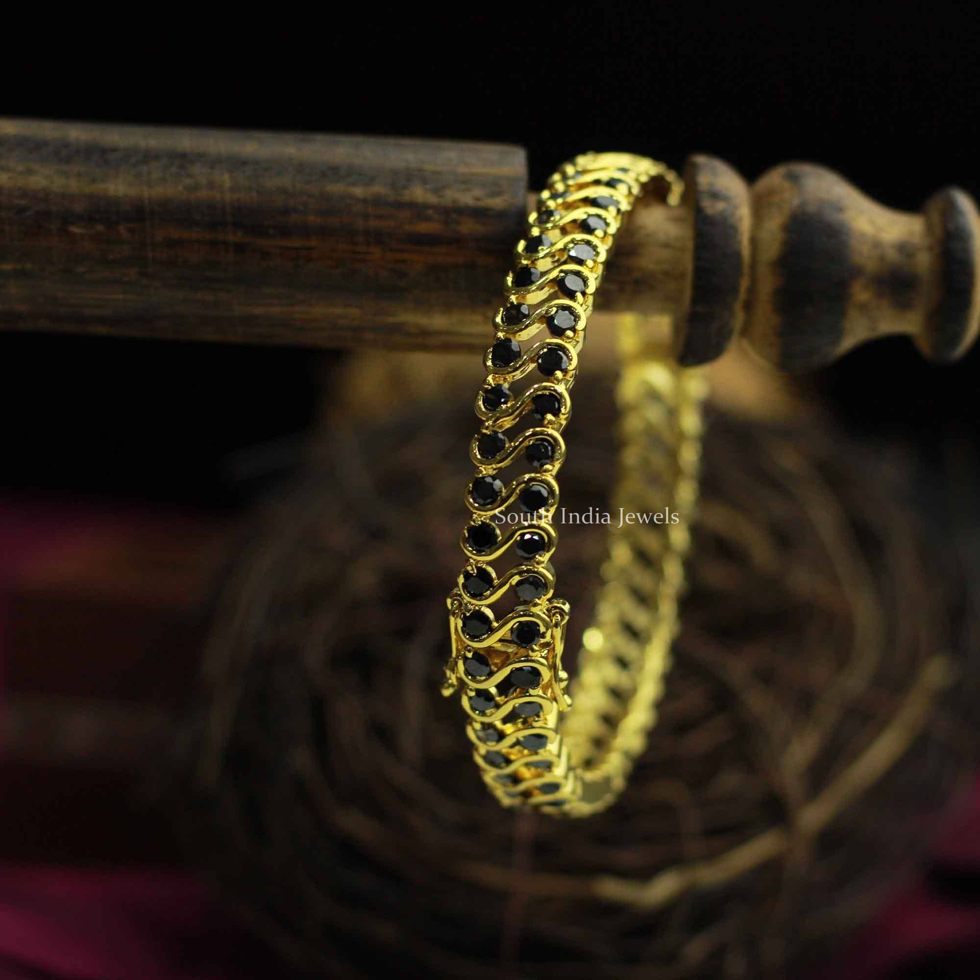 Artificial Ladies Jewellery- Kada Bangles-Black Stone Bracelets