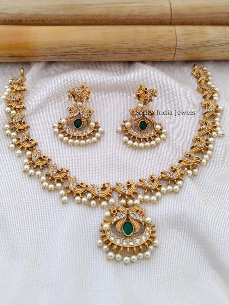 Elegant Matte Finish Peacock Necklace Set