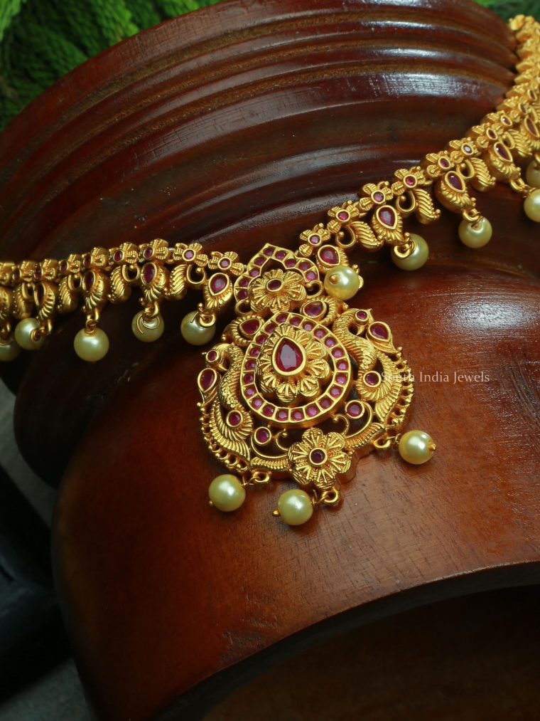 Elegant Peacock Ruby Necklace