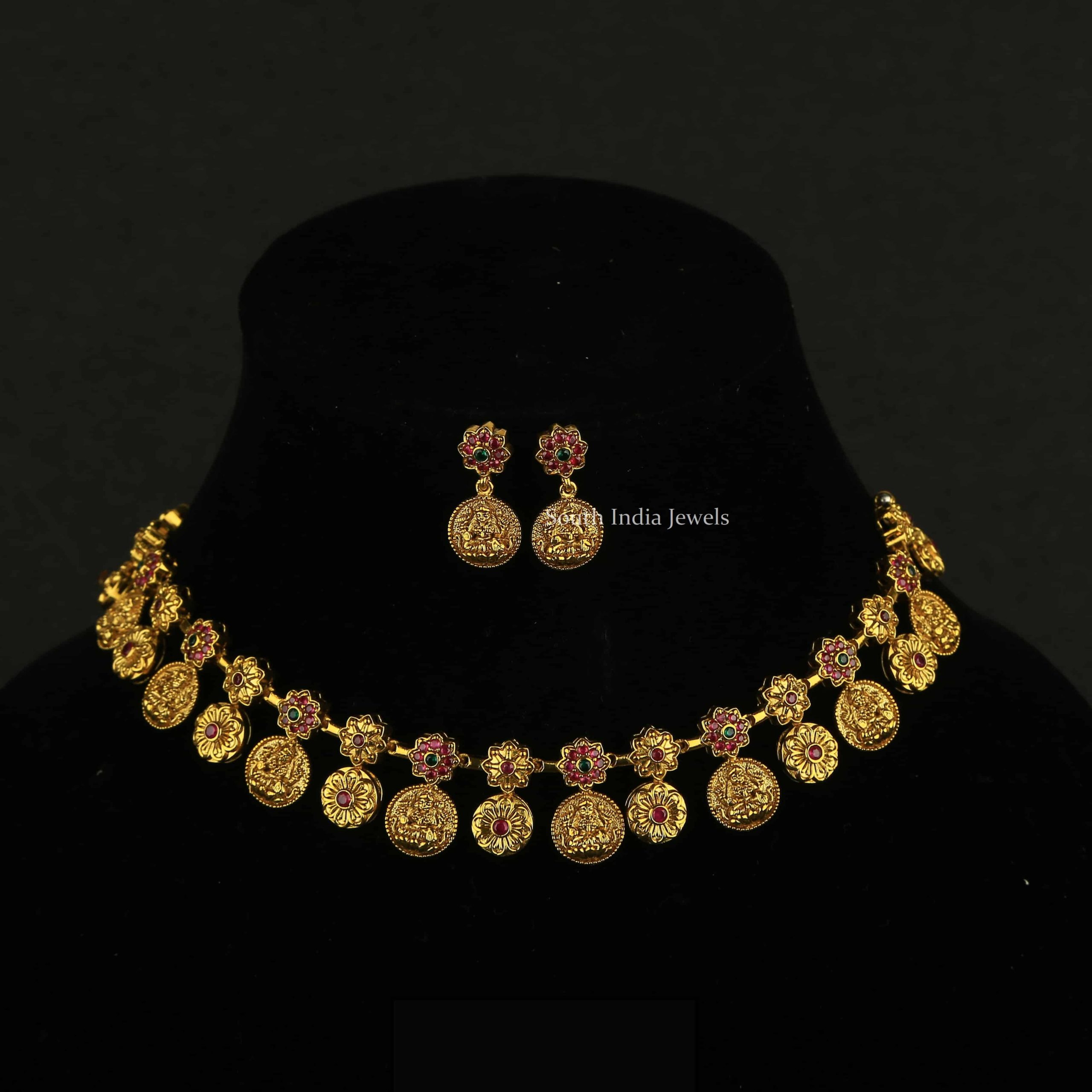 Floral Design Lakshmi Coin Necklace