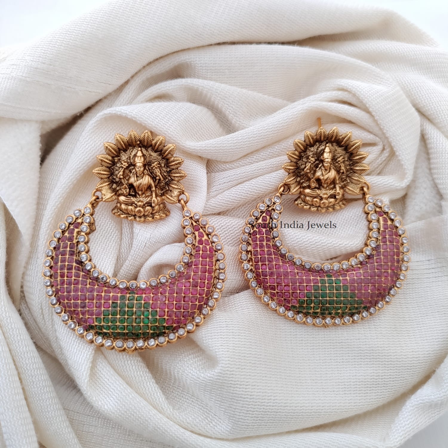 Big Designer Cz Paving Ruby Emerald Bali Earrings OnlineKollamsupreme