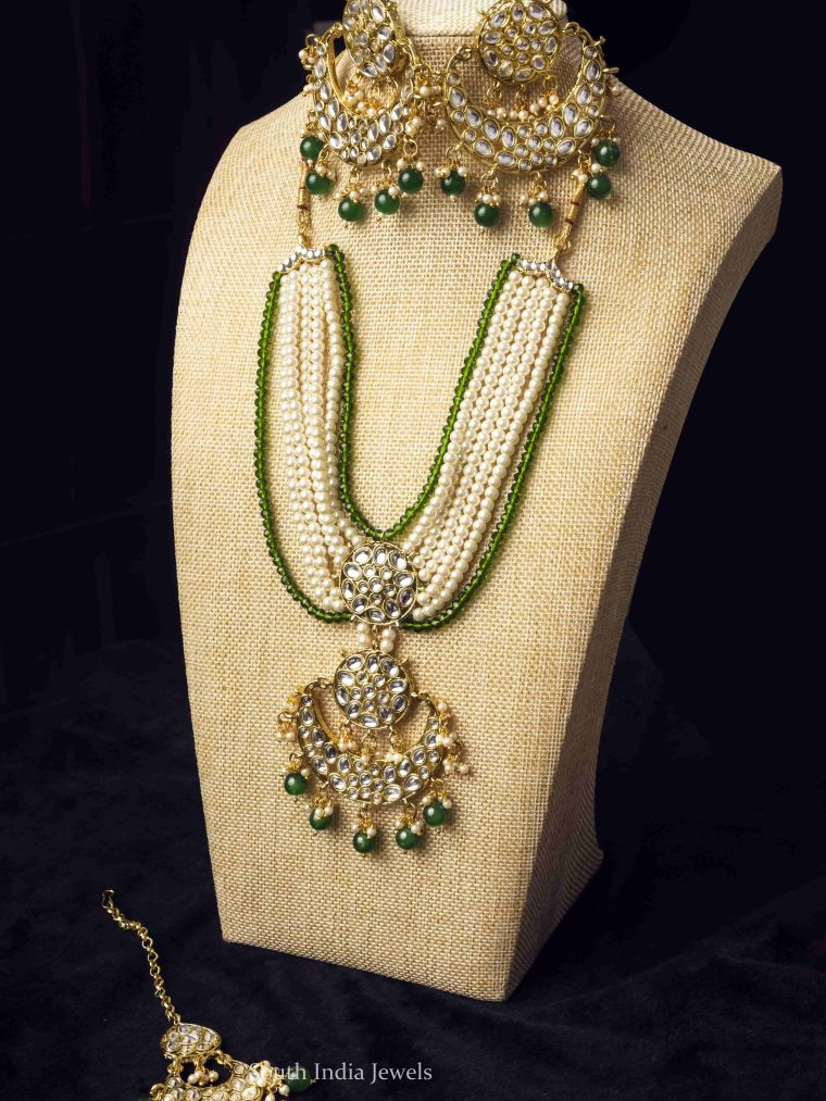 Green Beads Droplet Moon Necklace