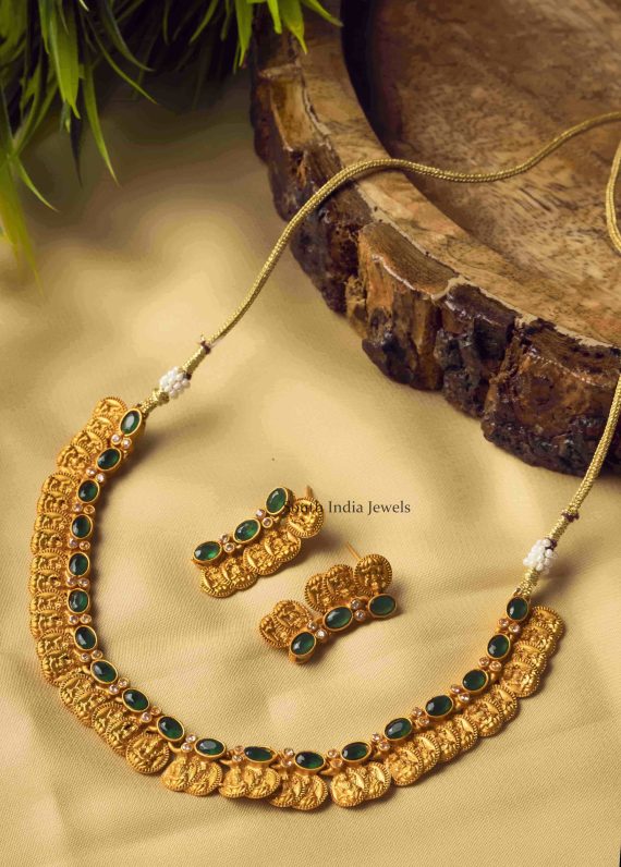 Green Charming Laxshmi Coin Necklace Set