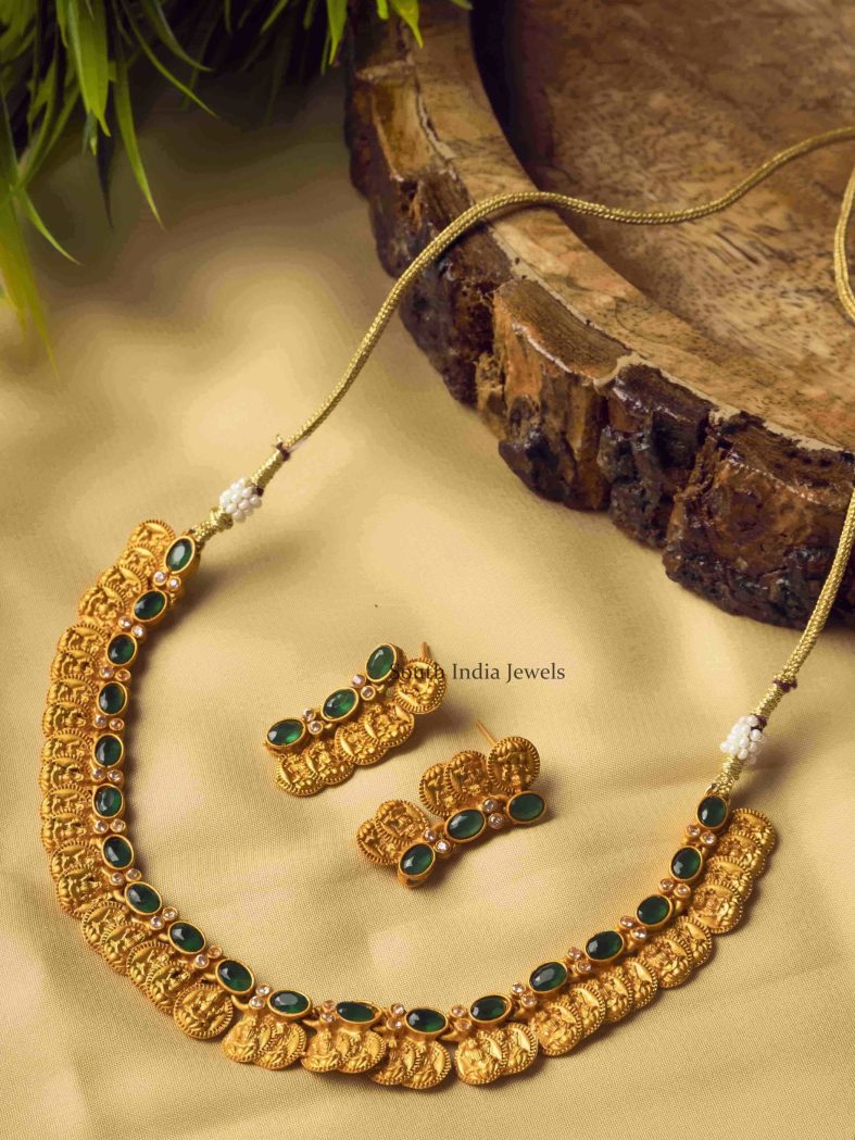 Green Charming Laxshmi Coin Necklace Set