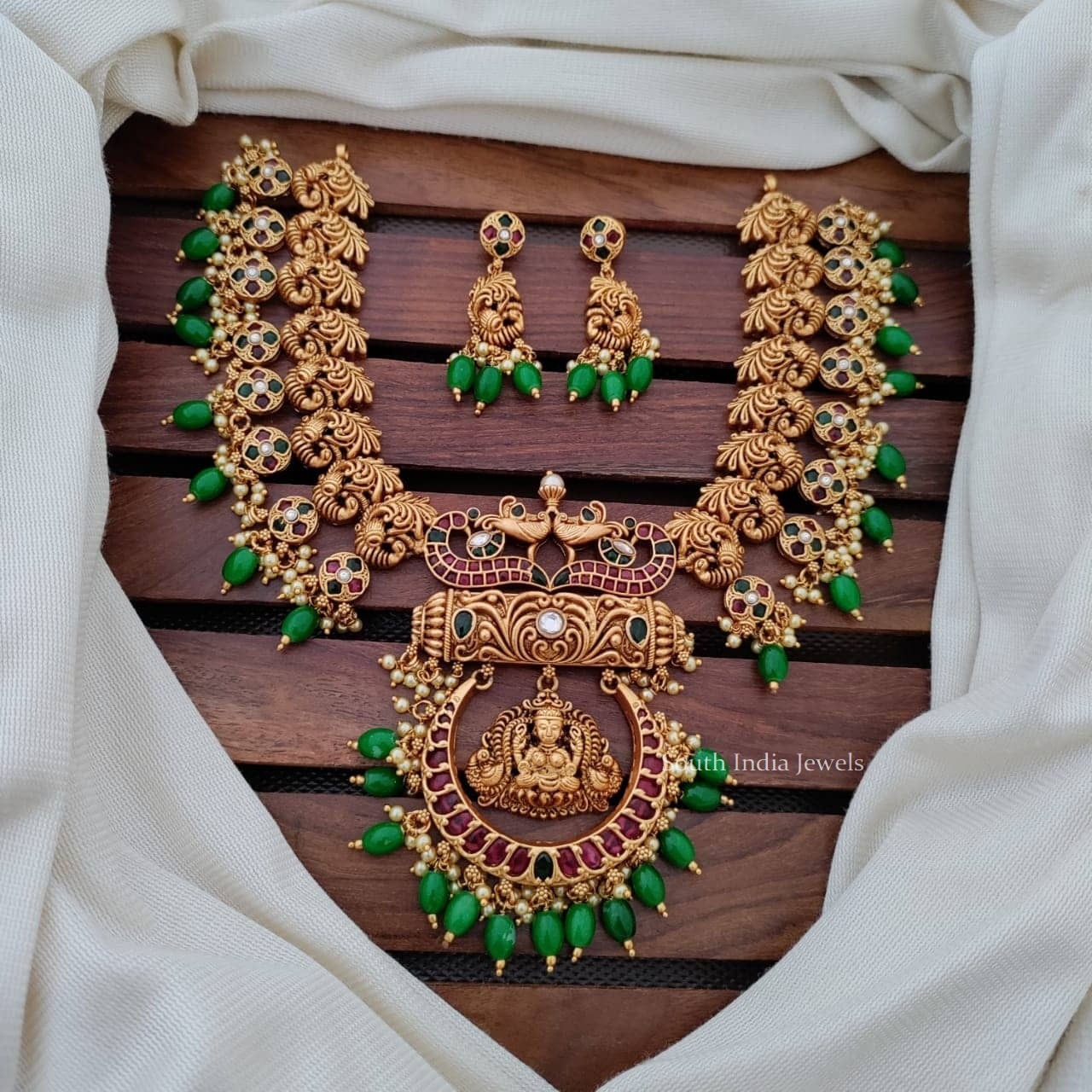 Lakshmi Peacock Design Kemp Necklace