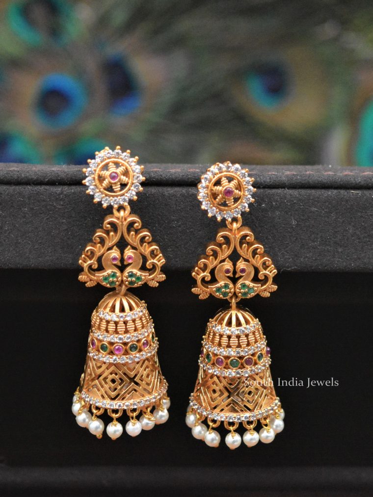 Matte Peacock Design Jhumkas