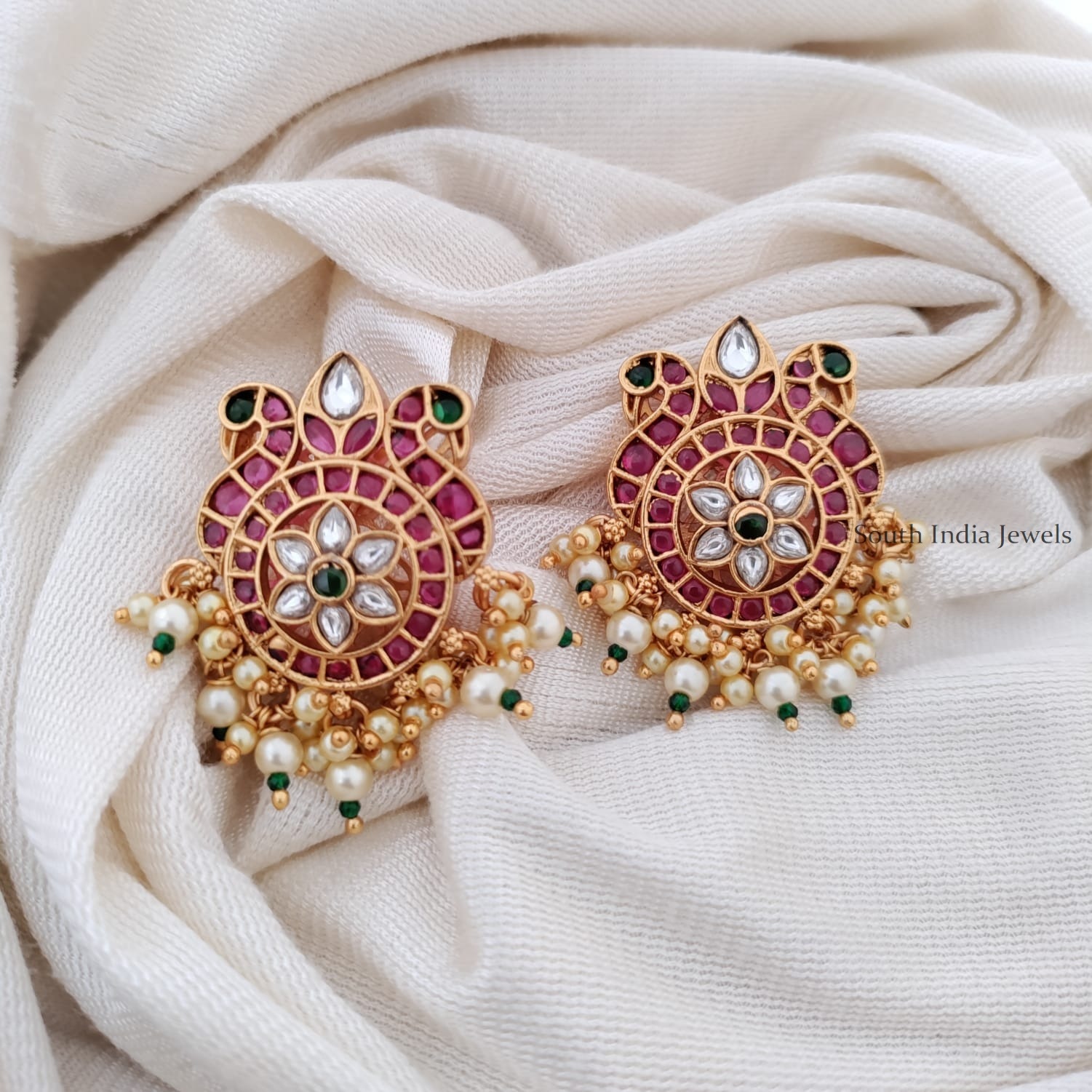 Artificial Stone Jewellery-Kemp Earrings- Peacock Design