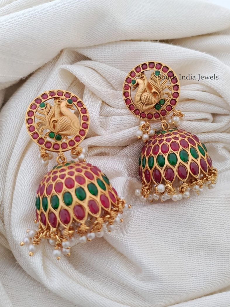 peacock Design Ruby Emerald Jhumkas