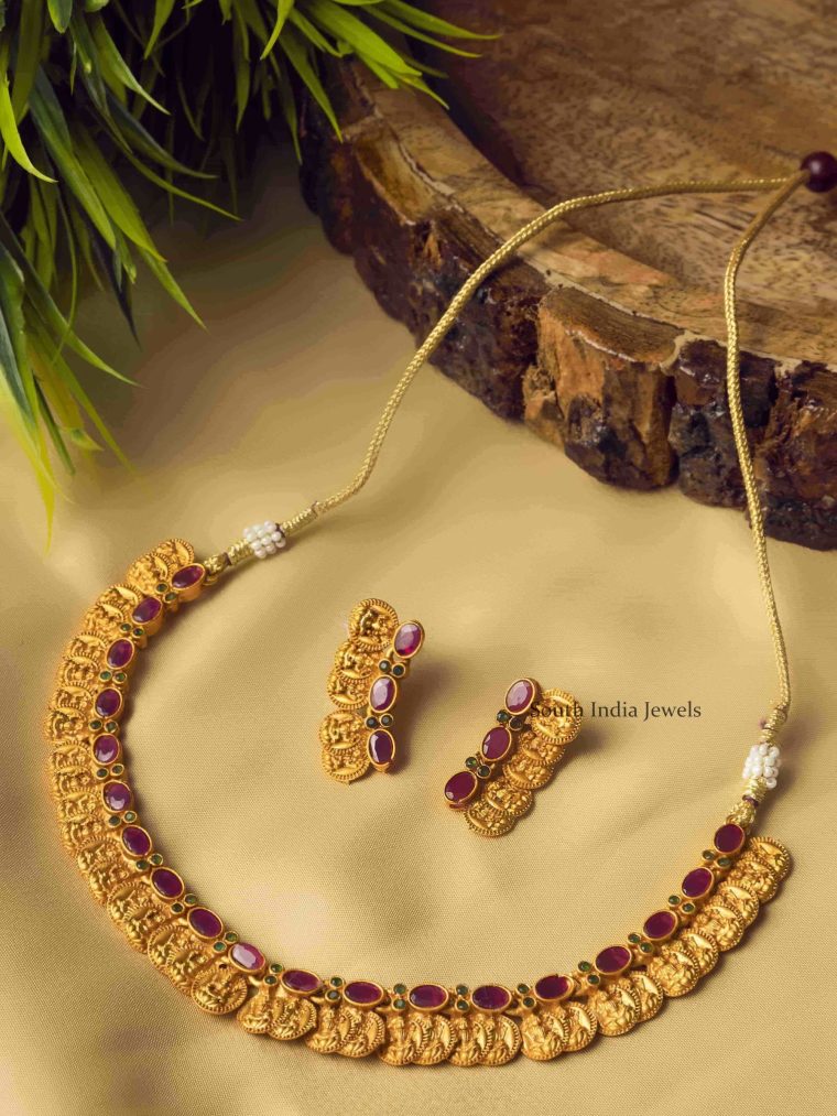 Purple Charming Laxshmi Coin Necklace Set