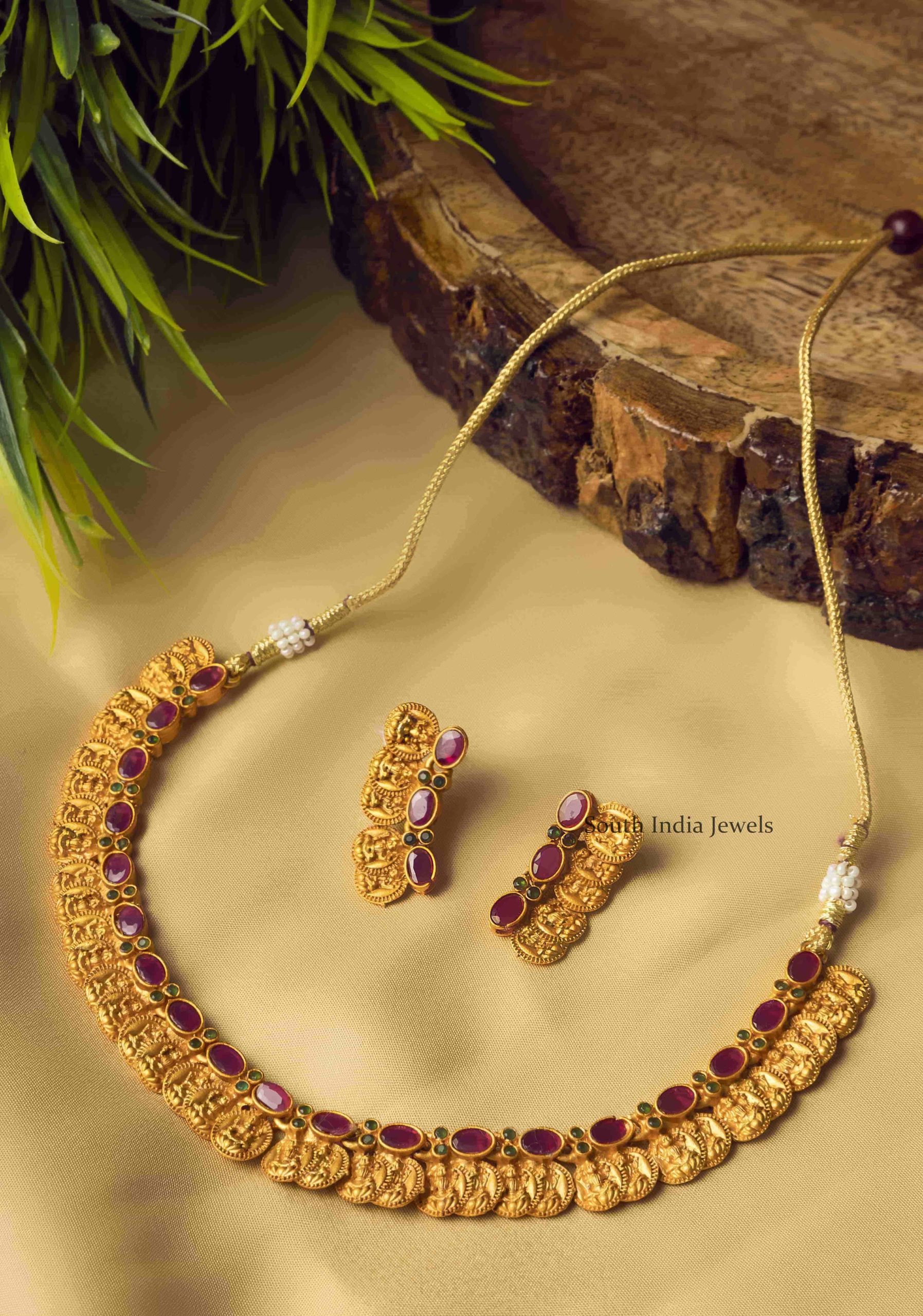 Purple Charming Laxshmi Coin Necklace Set