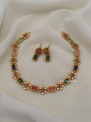 Simple Floral Navarathna Necklace