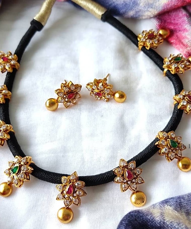 Stunning Black Thread AD Stones Necklace