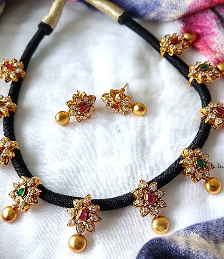 Stunning Black Thread AD Stones Necklace