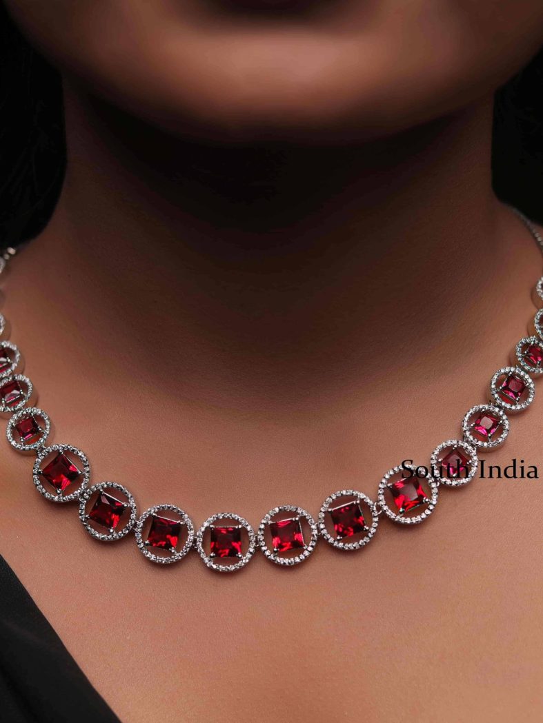 Stunning Ruby White Stones Necklace (4)