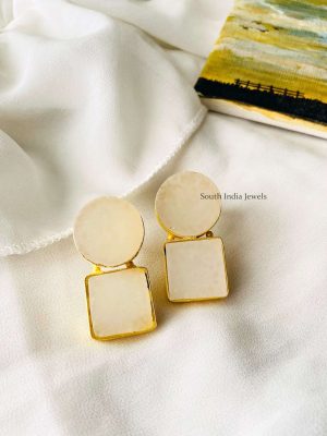 Unique Raw Crystal Round & Square Earrings. (2)