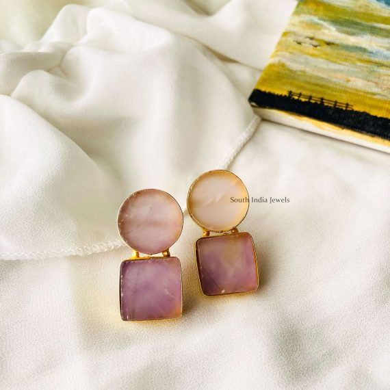 Unique Raw Crystal Round & Square Earrings. (5)