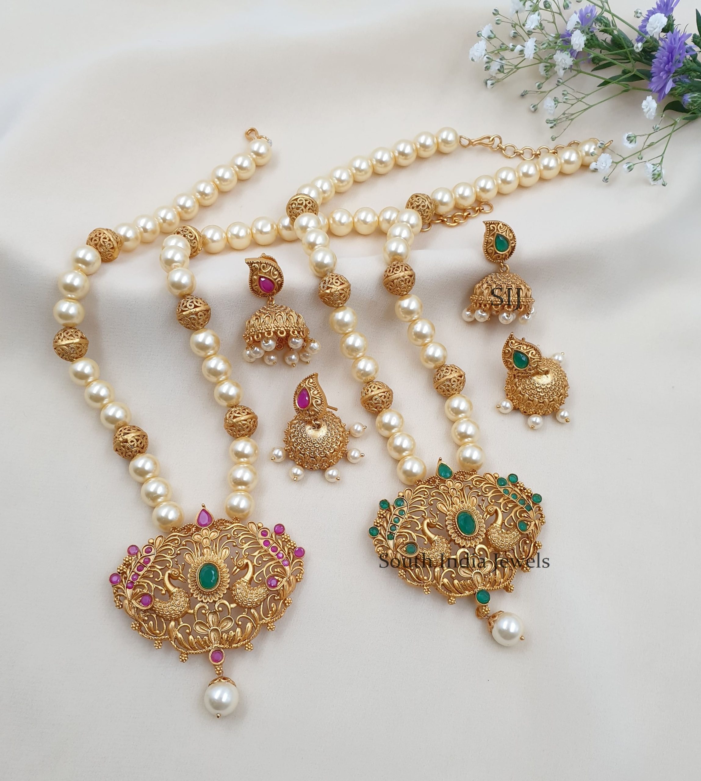 Amazing Peacock Design Pearls Necklace