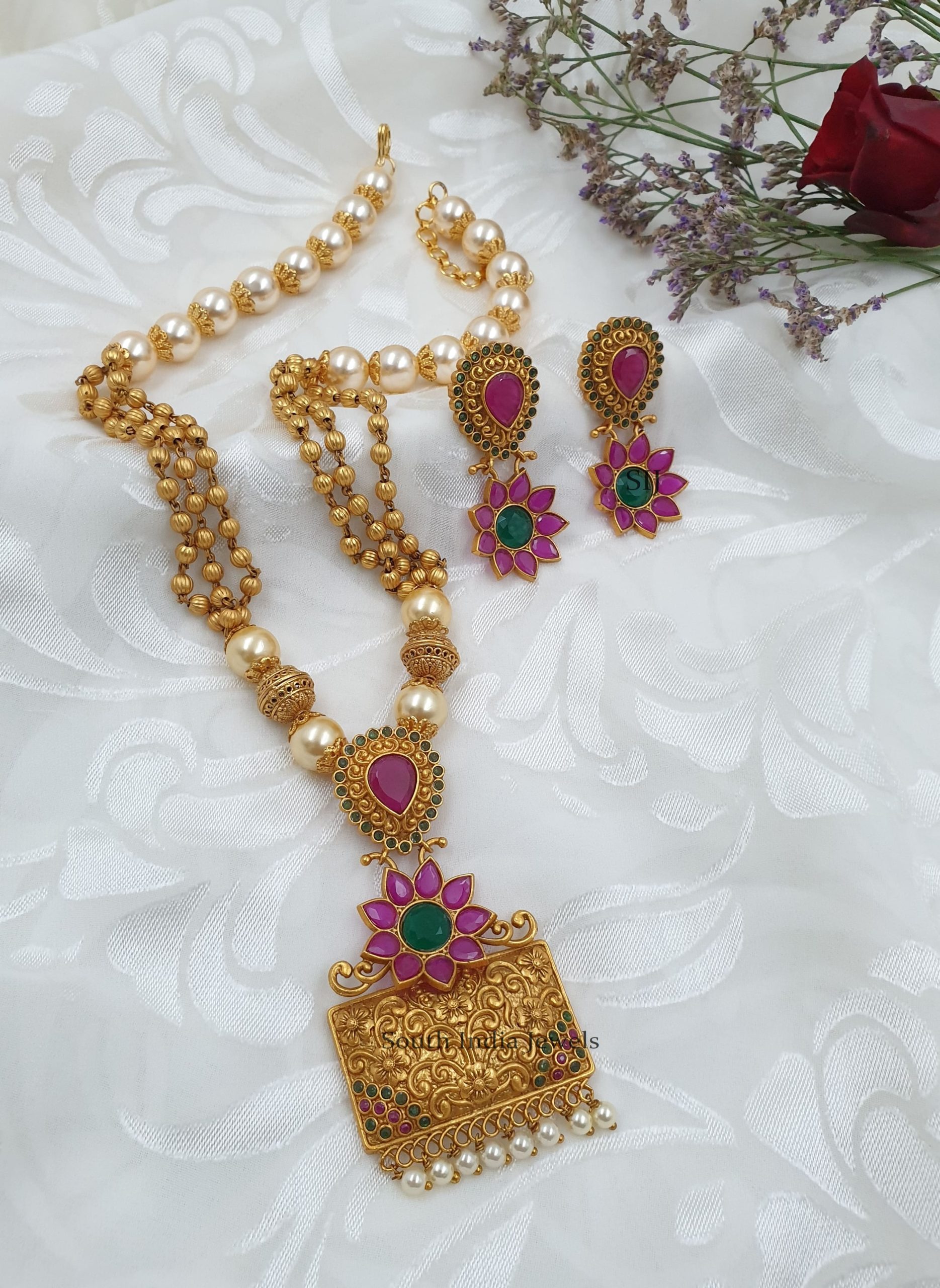 Antique Floral Design Beads Necklace (4)