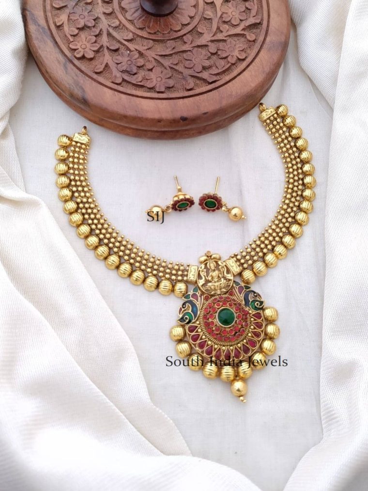 Antique Gold Finish Lakshmi Necklace