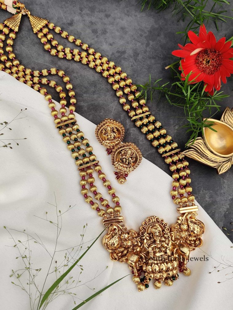 Antique Lakshmi Pendant Golden Beads Haram – 07