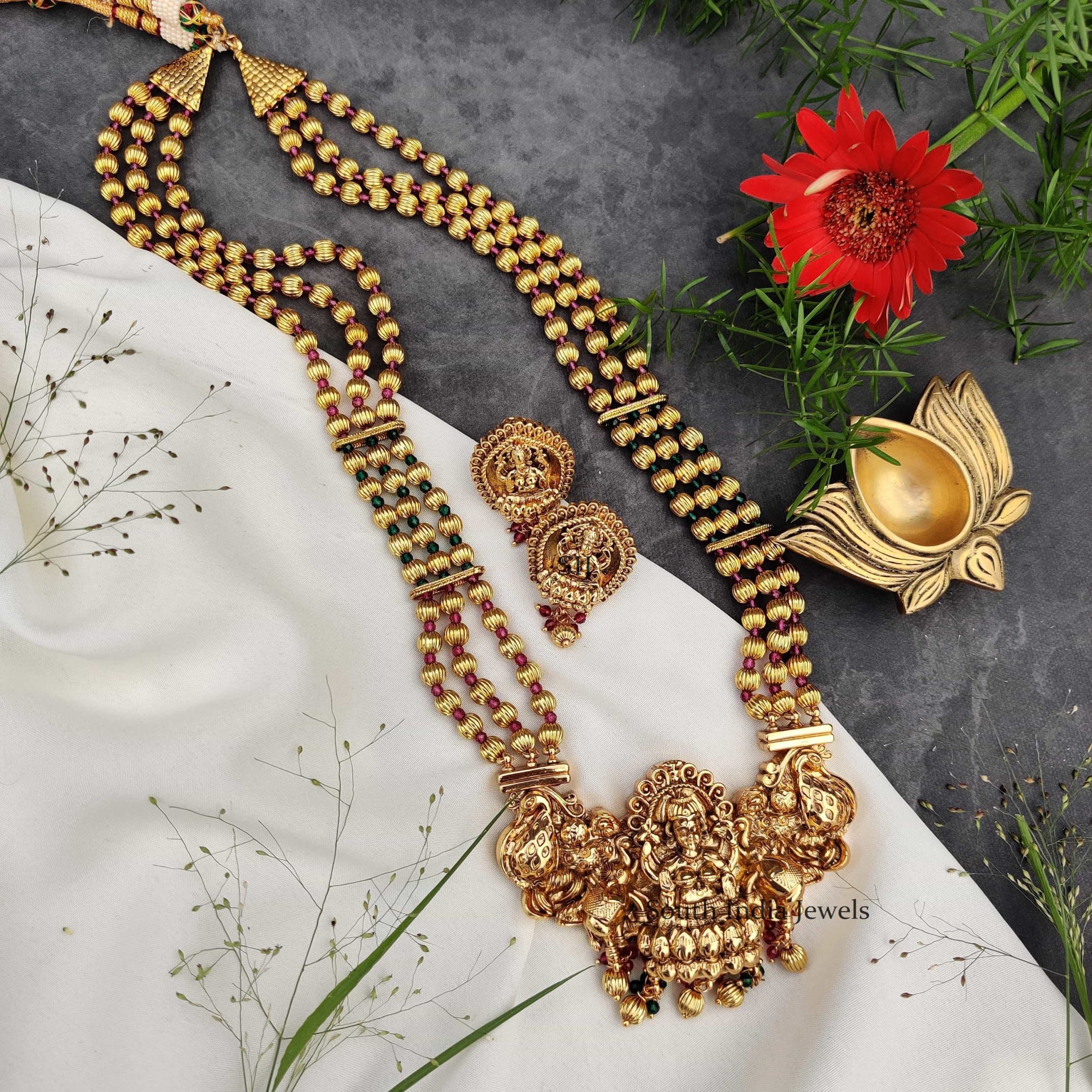 Antique Lakshmi Pendant Golden Beads Haram