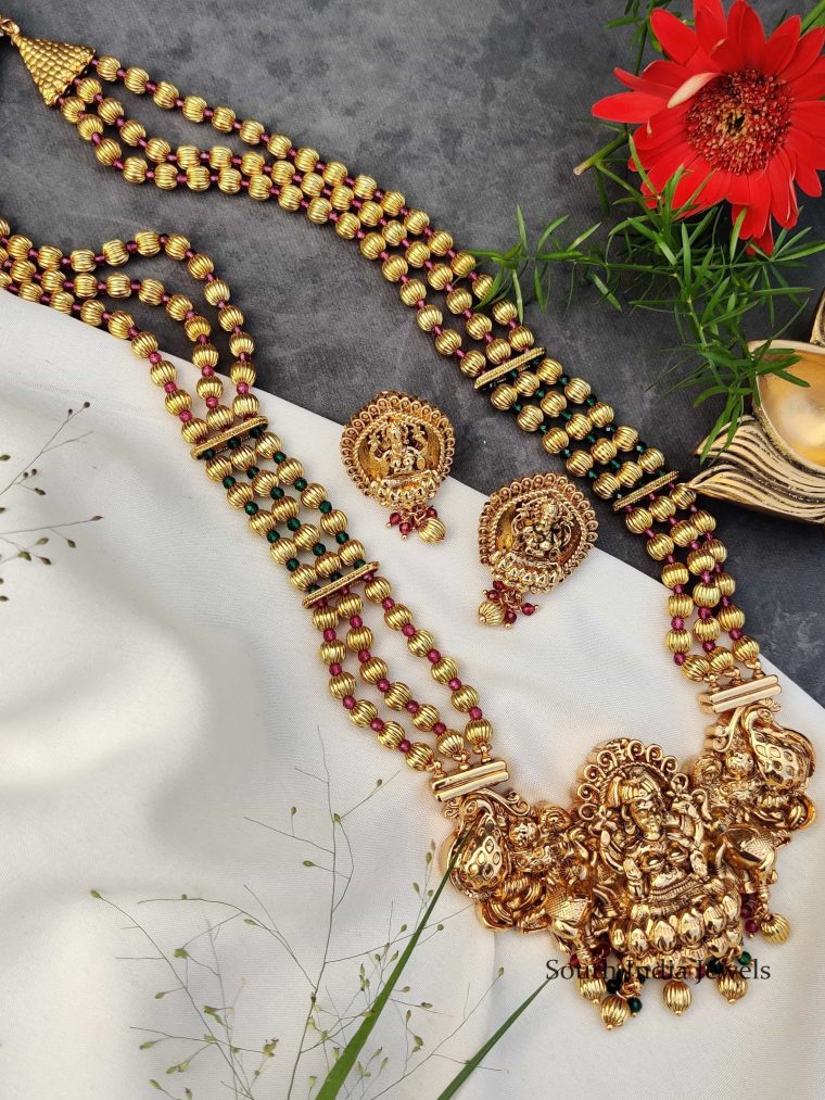 Antique Lakshmi Pendant Golden Beads Haram