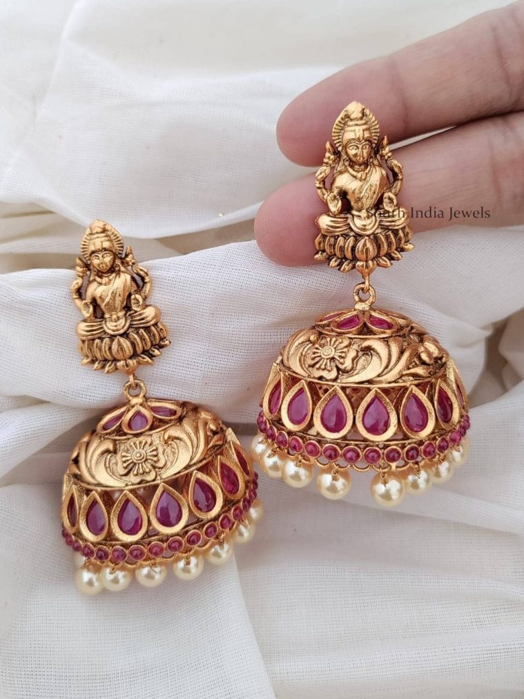 Traditional Kemp Stones Lakshmi Jhumkas