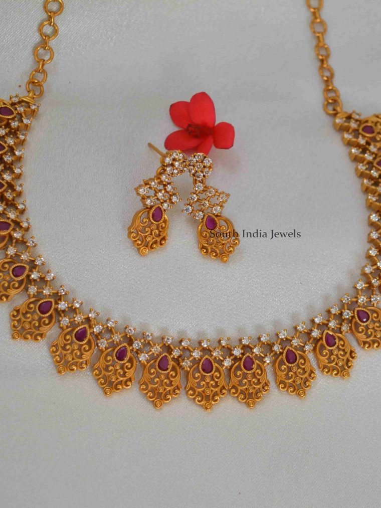 Attractive Ruby AD Stones Floral Necklace