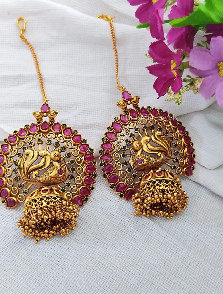 Attractive Ruby Green Peacock Jhumkas