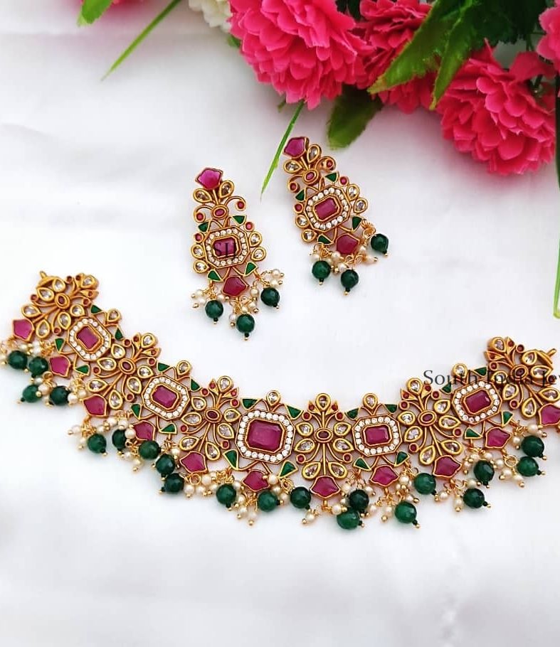 Beautiful Bridal Green Beads Choker