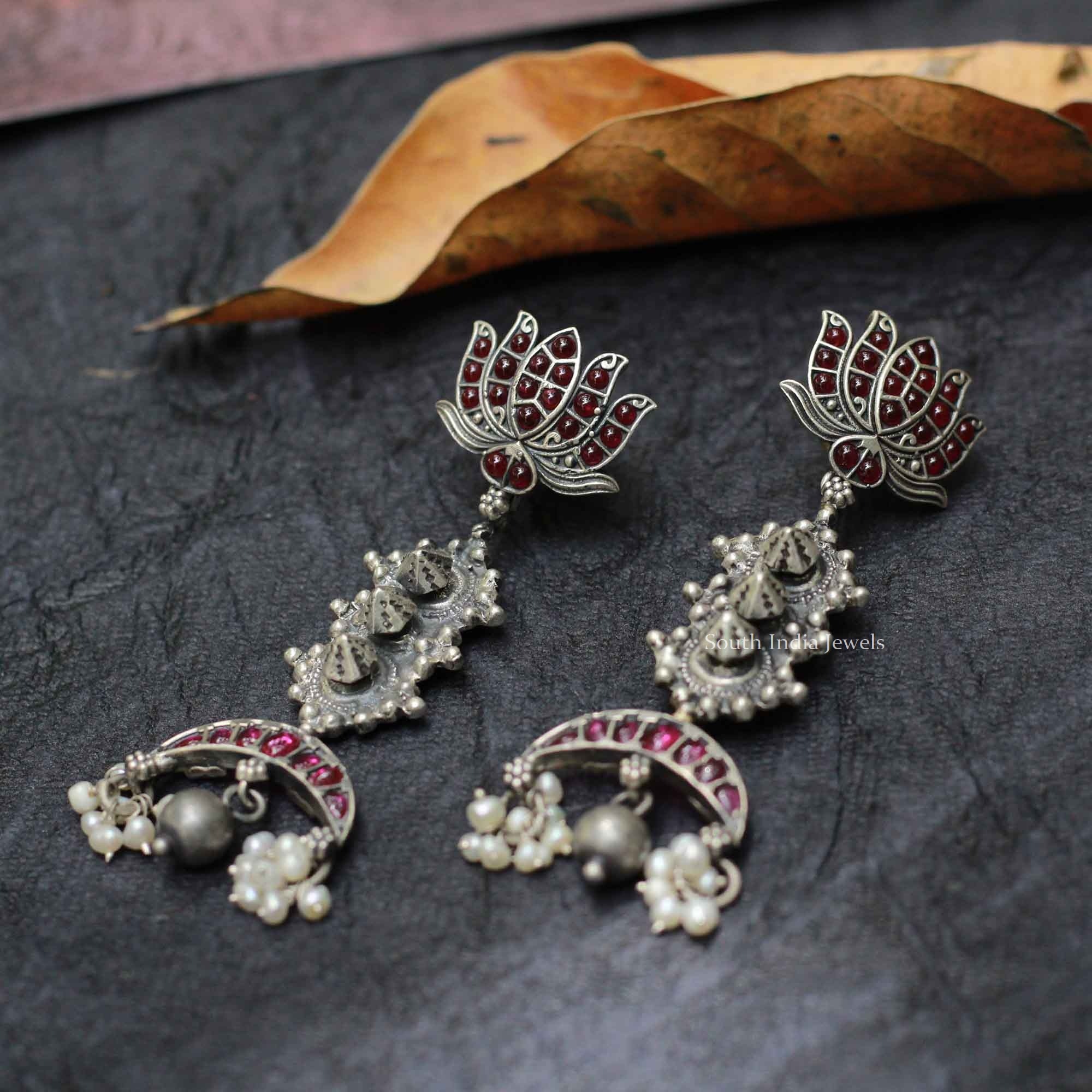 Beautiful Lotus Silver Earrings