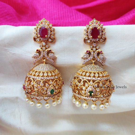Matte Finish Jewellery Set Stone studded Jhumkas - South India Jewels
