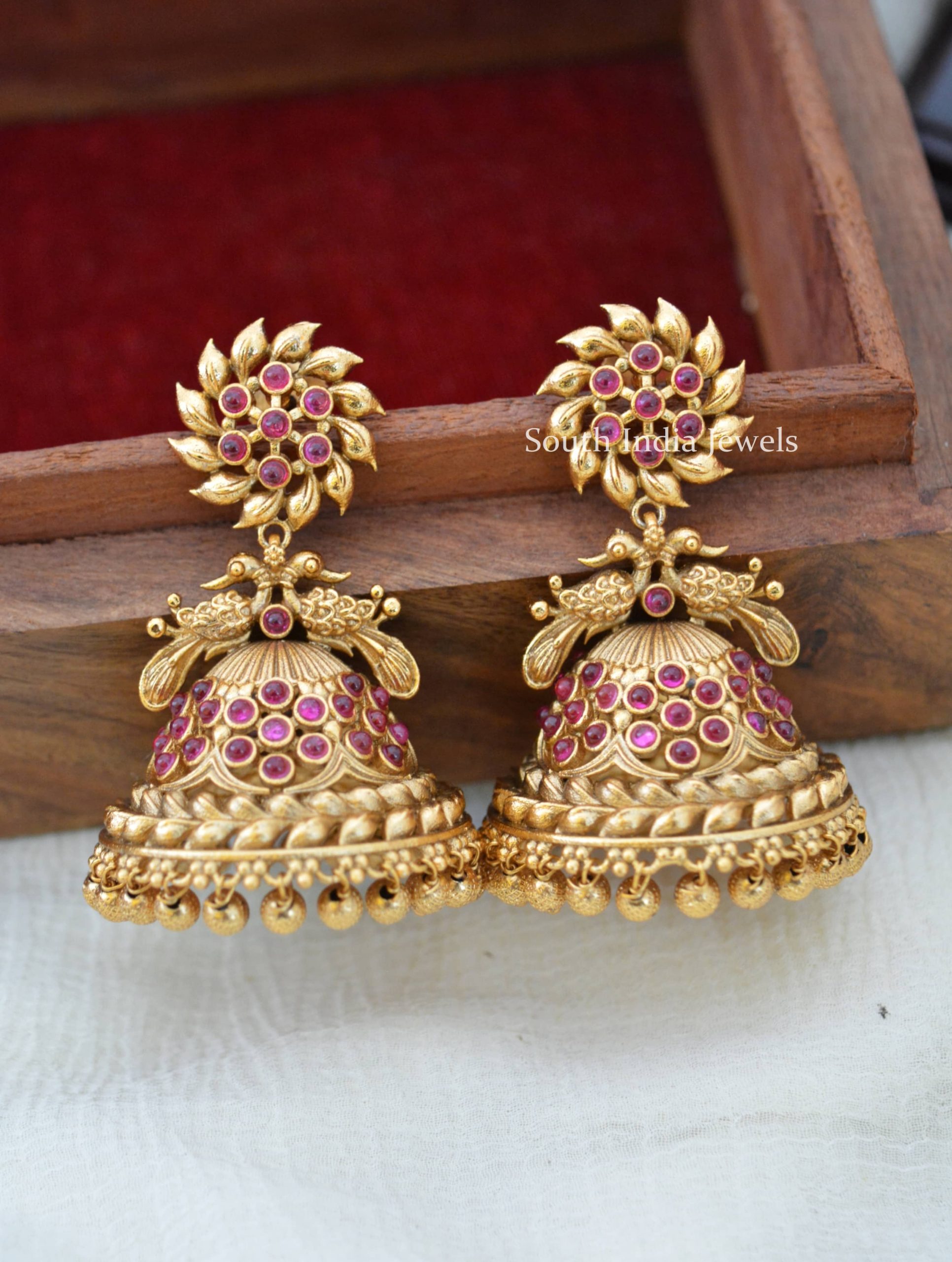Bridal Ruby Peacock Jhumkas - South India Jewels