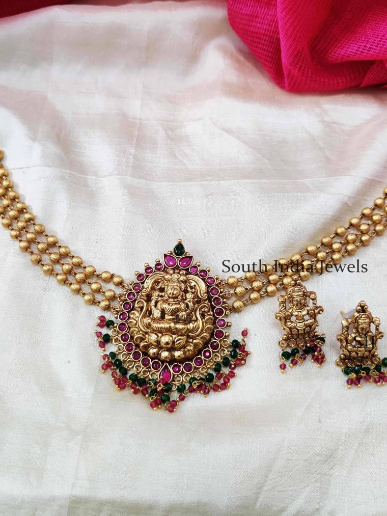 Classic Golden Beads Lakshmi Choker.